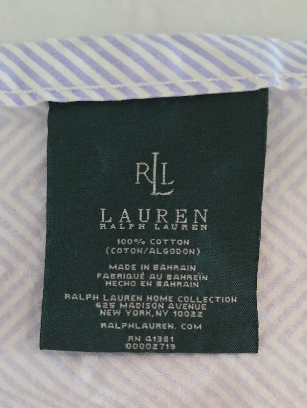 Ralph Lauren Periwinkle Blue White Chevron Cotton Twin Flat Sheet